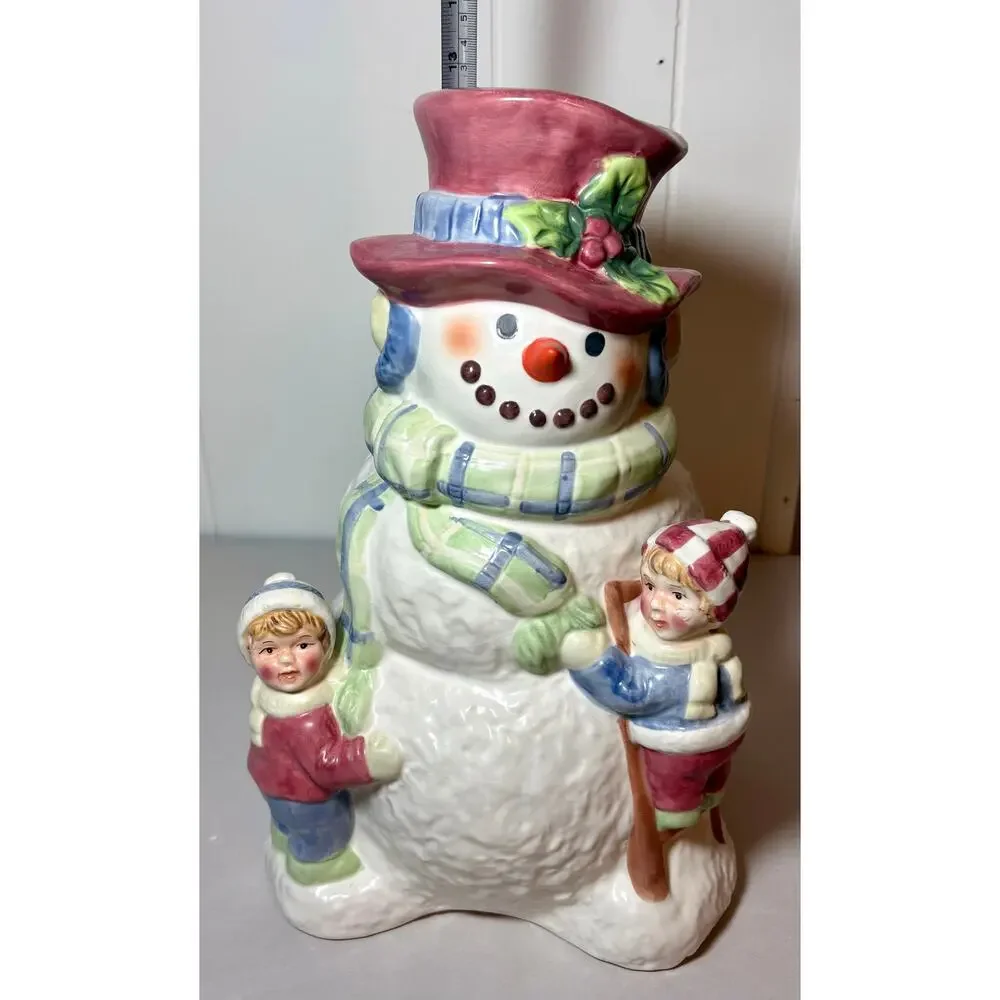 Vintage Cracker Barrel 12.5” Snowman Musical Figurine Ceramic Wind-up Frosty